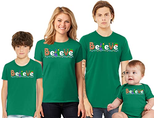 Christmas Believe in Santa Cookie Lights Matching Family Xmas Toddler Girl Boy T-Shirt Kelly