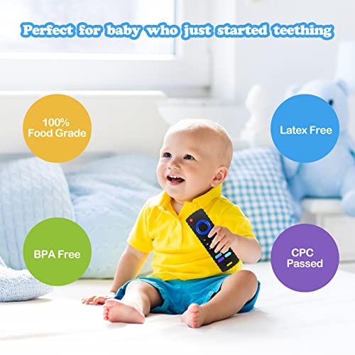 ERSIHUA 2-Pack Silicone Baby Teething Toys, TV Remote Teethers for 6-12-18 Months Infant, Fire Stick Remote Control Shape Baby Silicone Teethers, Chew Toys for Boys and Girls (New-F Black+R Blue) — view 3