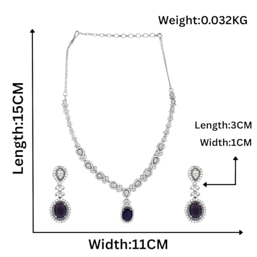Image of American Diamond Necklace Set | CZ Stones, Rhodium-Plated Finish | Bridal Jewelry with Earrings for Weddings, Parties & Festivals