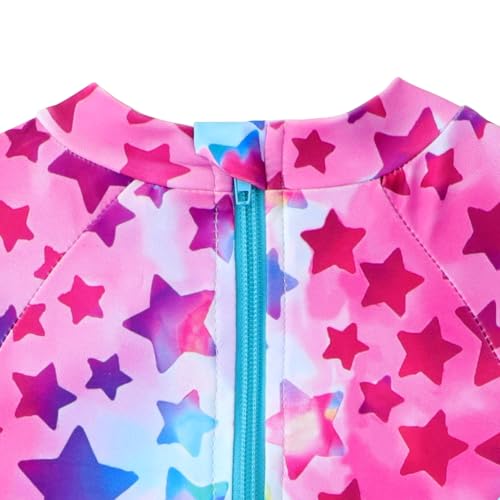 Image of Baby Toddler Girl Long Sleeve Ruffle Swimsuit One Piece Zipper Rash Guard Bathing Suit with UPF 50+ Sun Protection