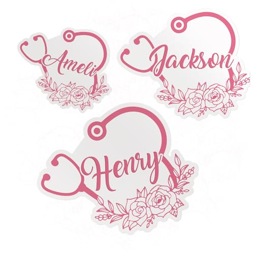 Custom Sticker Personalized Nurse Name Stickers Floral Stethoscope Theme Healthcare Hero Waterproof Vinyl Stickers for Water Bottles, Cups, Laptops, Phone Cases - Perfect for Kids, Girls, Boy Gift