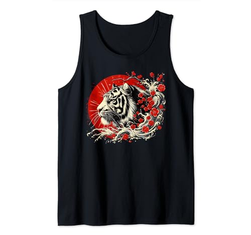 Tigre japonais vintage traditionnel asiatique fleur de cerisier art Débardeur