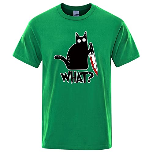FORKIS Camiseta De Manga Corta Camiseta para Hombres Codillo De Algodón Cat Estampado De Gran Tamaño Camiseta Casual De Camiseta De Cuello Casual-Green,XXXL