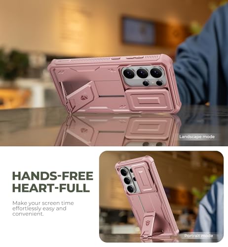 Image of Dexnor for Samsung Galaxy S26 Ultra Case with Upgraded Slide Camera Cover & 2 Front Frames & Built-in Screen Protector & Kickstand, Heavy-Duty Rugged Case Full-Body Protective Cover(2026),Peony Pink
