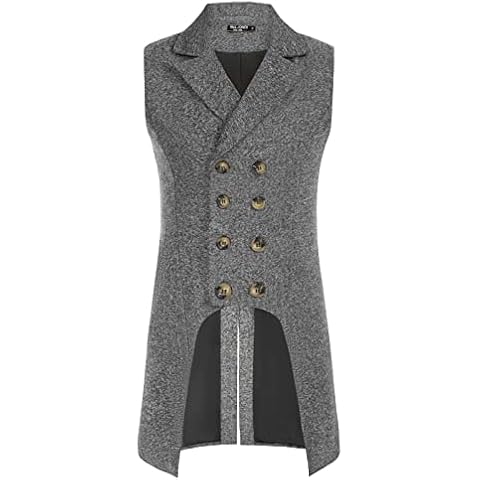 Steampunk Gothic Waistcoat Men's Jacquard Vest Double-Breasted XXL Grey 371A22-2 Cover