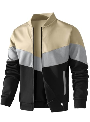 Image of HYPESTFIT Mens Lightweight Jacket Casual Bomber Jacket Color Block Varsity Coat