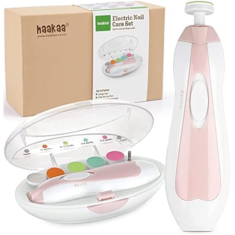 haakaa Elektrischer Baby-Nagelknipser, Baby-Nagelfeilen-Set mit 6 Schleifkopf und LED-Licht für Neugeborene, Kleinkinder Oder Erwachsene, Rosa Cover