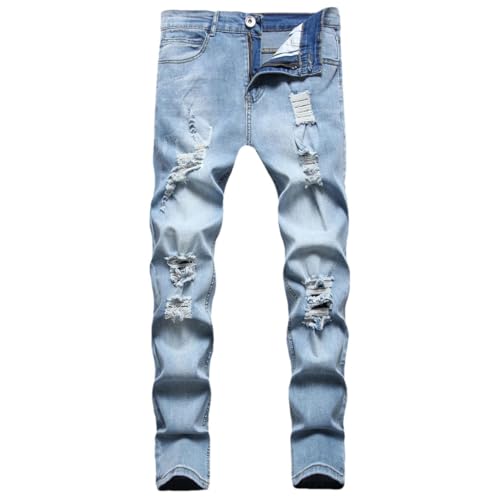 Mens Summer Slim Fit Straight Tube Hip Hop Pants Thin Pants Straight Blue Jean