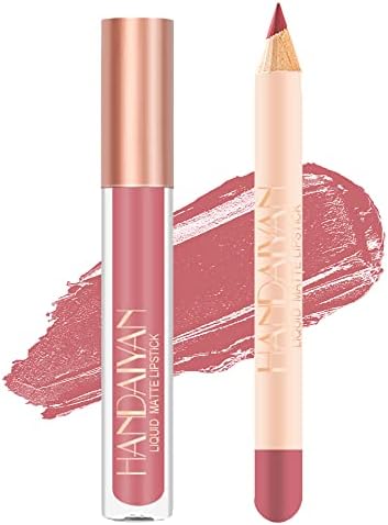 Easilydays 2Pcs Matte Nude Lip Liner Pencil and Lip Stick Set,12 Colors Crayon Matte Longwear Lip Pencil, 24h Velvety Red Lips and Lip Liners Make Up, Lip Contouring Pencil, Waterproof Long Lasting Nude Lipgloss Lip Stain Kit with Lip Liner for Women (#05)