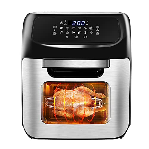 MIC Heißluftfritteuse 12L XXL Digitalem LED-Touchscreen Air fryer 1800W, 12 Programme Heißluftbackofen Friteuse Ohne ÖL Heissluftfritteuse Backofen Dehydrator Barbecue mit 7 Zubehör Rezeptbuch