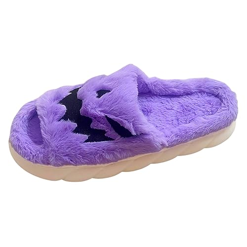 RTPR Pantuflas planas para exteriores e interiores, diseño de dibujos animados, calabaza, para Halloween, acolchados, cálidos, para interiores, fondo suave, antideslizante, acogedor, zapatos de cuña