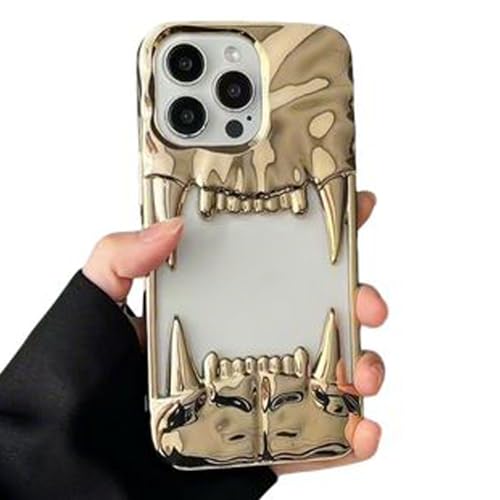 Yesunktt Hollow-Out Crinkle Tiger Teeth Design for iPhone 16 Pro Max Case Electroplated Matte Finish Shockproof Silicone Soft Cover with 3D Textured Creative Style，Electroplated Gold