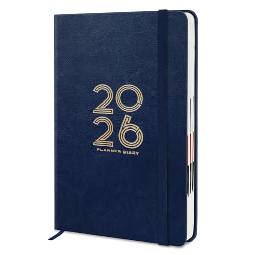 Image of Jhingalala Diaries - Hard Bound Leather Cover 2026 Diary with 365 Dates I Daily Planner Diary 2026 With Calendar | Size A5 15x21 cms (Blue)