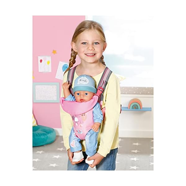 Zapf Creation 832462 BABY born Babytrage - Puppentrage für Kinder Puppezubehör, 2 Blickrichtungen mit verstellbaren Gurt in rosa grau für 36 cm und 43 cm große Puppen geeignet – Bild 8