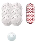 Jeising Sicherheits Set GS506 G 6 er Set Rauchmelder/Brandmelder/ 10 Jahre Batterie KRIWAN zertifiziert EN14604 inkl. 6 x Magnetbefestigung 3M Premium selbstklebend + gratis Wassermelder GS158