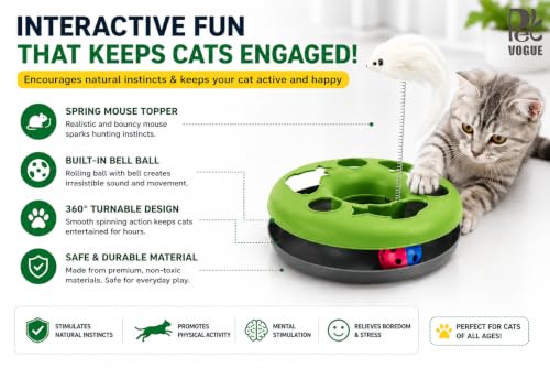 Image of PetVogue Cat Slow Feeder Interactive Puzzle Toy with Feather Teaser & Rolling Ball Mental Stimulation, Slow Eating Training, IQ Enrichment Toy for Indoor Cats & Kittens