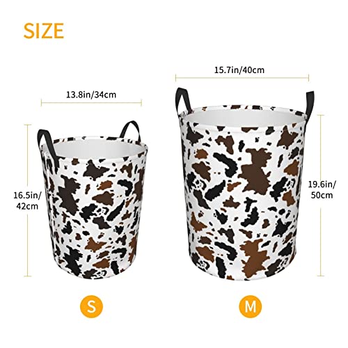 Circular Dirty Clothes Hamper Organizer Pack Black And Brown Cow Print Large Laundry Basket Storage Bag With Handles Collapsible Washing Bin For Home College Dorm Medium #TOP4
