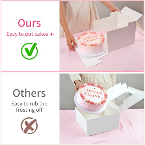 WINKIO 10x10x8 inch Cake Boxes, 4 Pack with Window, White Disposable Bakery Boxes for Cakes, Cookies, Pies, Cupcakes, Pastries