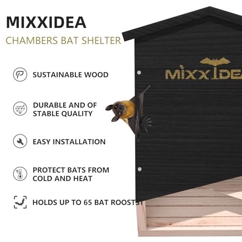 MIXXIDEA Bat House Bat Box Double Chamber Outdoor House Nursery Bat Shelter Habitatbig bat Box Handcrafted from Cedar Wood - Easy for Bats to Land and Roost - Weather Resistant & Ready to Install - Thumbnail 2