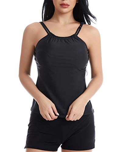 iDrawl Tankini Damen Schwarz Badenshirt Schwimmen Top für größe 38-40