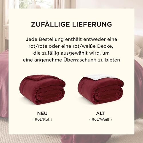 BEDSURE Kuscheldecke - Warm Sherpa Wolldecke & Sofadecke, Flauschig Sofaüberwurf Decke, Dicke Couchdecke, Fleecedecke, Flauschige Wohndecke für Couch, Rot, 150x200 cm, XL