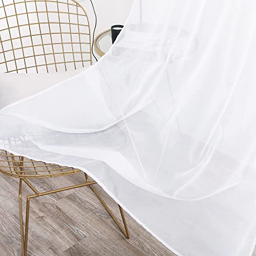 Deconovo White Sheer Curtains 95 Inch Length-Back Tab And Rod Pocket Voile Drape, Semi-Transparent Window Treatments For Living Room, 2 Panels, 52W X 95L Inch #TOP4