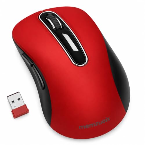 Image of memzuoix 2.4G Portable Wireless Mouse, 1400 DPI Mobile Optical Cordless Mice with USB Receiver for Computer, Laptop, PC, Desktop, MacBook, 5 Buttons, (Red)