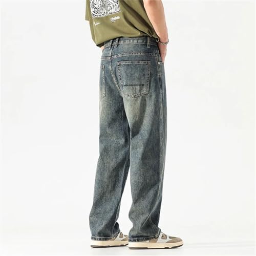 Men Baggy Pants Summer Straight Cut Loose Denim Pants Streetwear Pockets Vintage Wide Leg Jeans 7