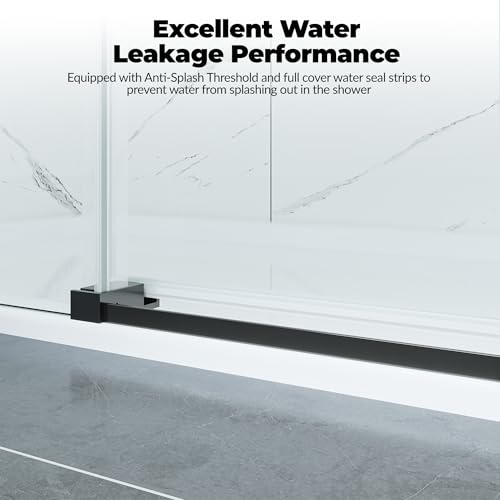 Image of Frameless Sliding Shower Door,44-48 in w x 76 in h Waterproof Glass Shower Door,1 /4 in Thick Tempered Clear Glass with Explosion-Proof Film,Handle and Seal Strip, Matte Black