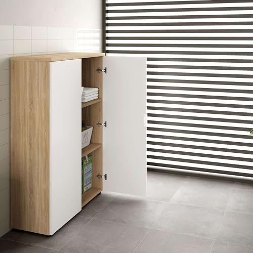 Habitdesign Mueble Auxiliar Despacho, Armario Estudio, 119x80x32,5 (AltoxAnchoxFondo - en cm), Color Blanco Artik y Roble Canadian, Modelo Office - imagen 7