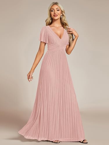 Image of Ever-Pretty Women's V-Neck Glitter Formal Dresses Pleated Short Sleeves Floor Length A-Line Mother of Bride Dress 11961