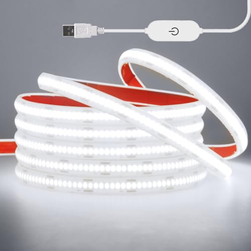 Wisada 5V Tira LED COB Regulable con Alimentación