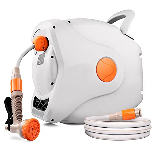 Carrete Para Manguera De Agua Automático De 20m – Soporte De Pared Con Giro 180°, Retráctil, Para Jardín, Garaje Y Limpieza – Incluye Manguera De 20+2m