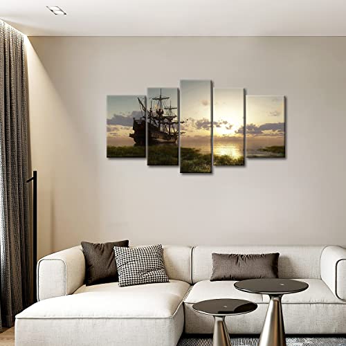 Pirate Ship Nautical Wall Art Viking Ship 5 Panel Painting The Picture Prints On Canvas Modern Artwork For Living Room Home Decor #TOP1