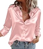 Zeagoo Long Sleeve Shirts for Women Satin Silk Button Down Top Business Dressy Blouse Light Pink