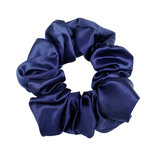 【 SiL'Amour 】シルク シュシュ ヘアアクセサリー シルク100％ 髪に優しい ヘアゴム シルクサテン 9色 (navy)