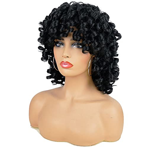 Aidusa Short Loose Curly Wigs For Black Women Afro Wig For Black Women Curly Wig For Women Synthetic Wigs For Women Fluffy Natural Wigs Half Wigs Soft Hair Black Wigs (#1B Natural Black) #TOP2