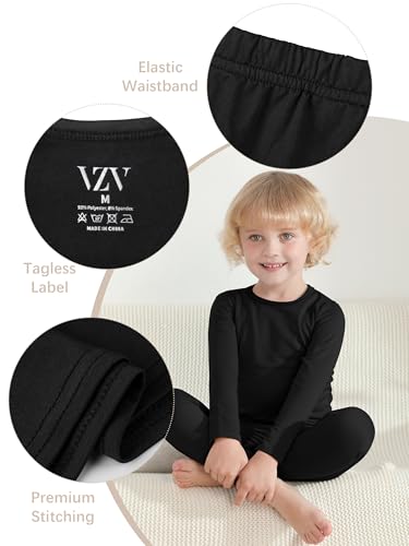 Vzv 2T-5T Kids Thermal Set Toddler Thermal Underwear Fleece Lined Toddler Thermal Set Base Layer Long Johns For Boys Girls Black thumb #3