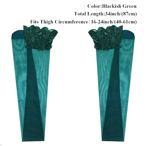 Image of Thigh High Stockings Lace Top, Women's Semi Sheer Sexy Stay Up Halloween Lingerie Thigh High Stockings