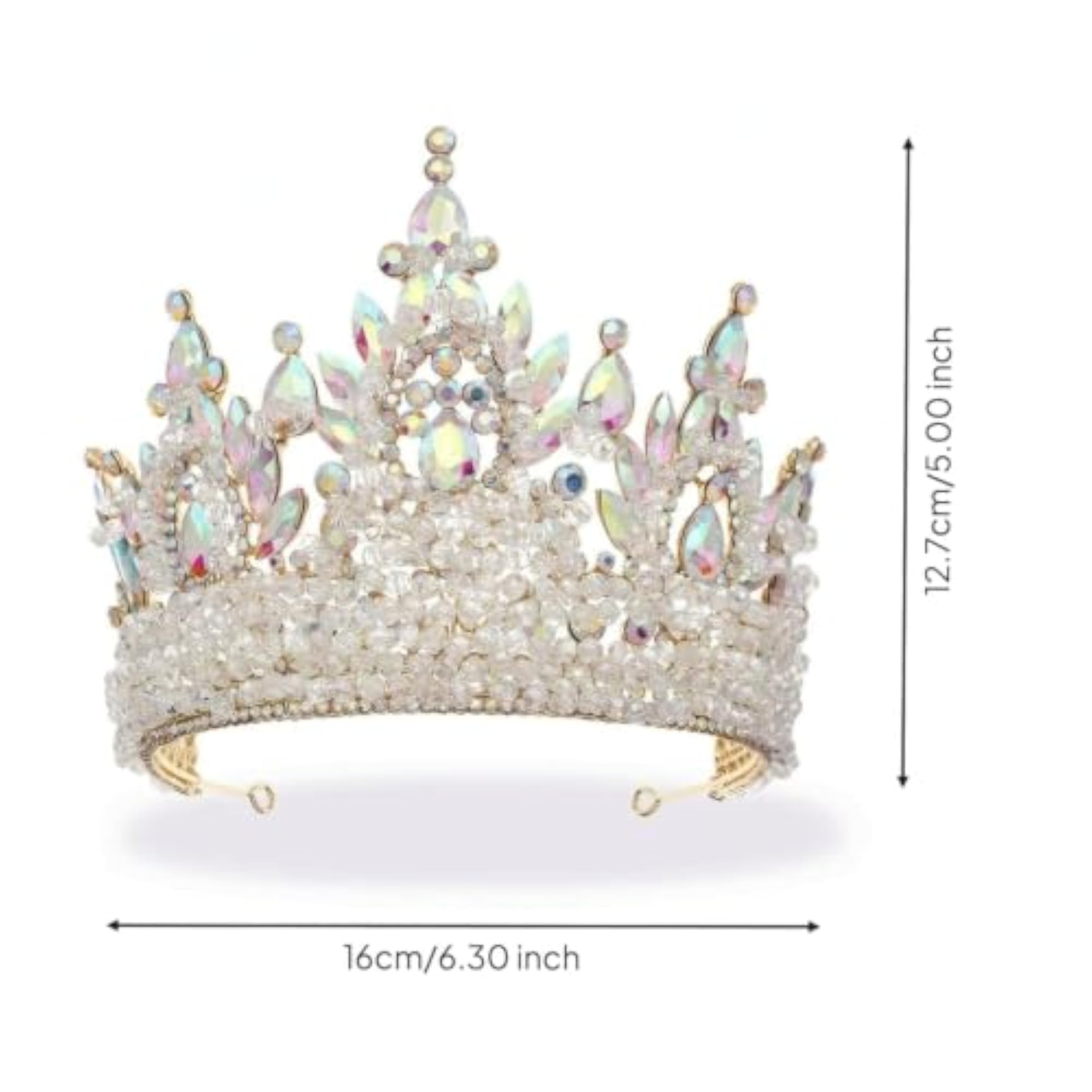 Gold-Tone Rhinestone Crown with Comb, Tall Sparkling Tiara