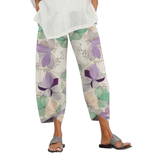 Summer Linen Pants for Women Cute Pants Loose Wide Leg Trousers High Waist Boho Pants with Pockets