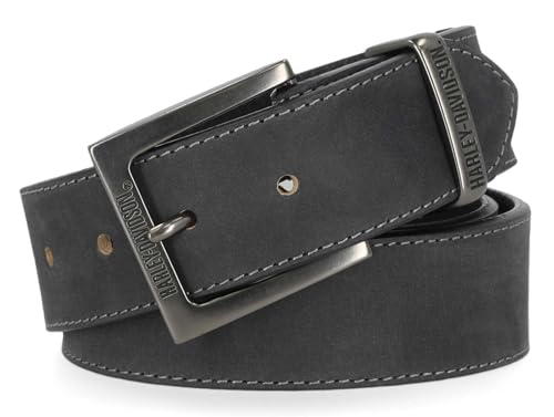 Harley-Davidson Men's H-D Logo Genuine Leather Belt - Matte Gunmetal Finish