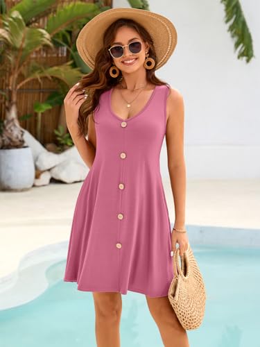 Image of BELAROI Summer Dresses for Women Beach Tshirt Sundress V Neck Casual Swing Tank Dress Swimsuit Cover Ups Pockets