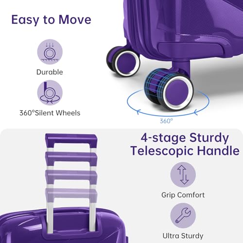 Image of Carry On Luggage 22x14x9 Airline Approved, 20 Inch Expandable Hardshell Luggage Carry-on Suitcases with Spinner Wheels, Carry On Suitcase Set for Women (PURPLE)
