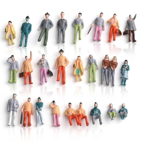 KAHZOR 50 Pezzi Mini Persone, 1:75 Mini Personaggi in Plastica H-25mm, Figurine per Museo in Miniatura, Modellismo Ferroviario HO, Miniature per Case delle Bambole e Diorami