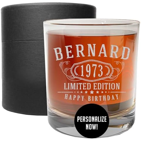 Personalized Etched 11oz Whiskey Glass – Customized Gifts for Men Him, Custom Name Cocktail Cup, Happy 40th Birthday Gift Idea for Dad Father Brother Adult Son, Turning Years Old Bday Party, Bernard Cover