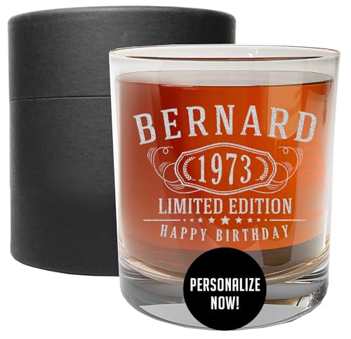 Personalized Etched 11oz Whiskey Glass–Customized Gifts for Men Him, Father’s Day, Custom Name Cup, Happy 40th Birthday Gift Idea for Dad Brother Adult Son, Turning Years Old Bday Party, Bernard