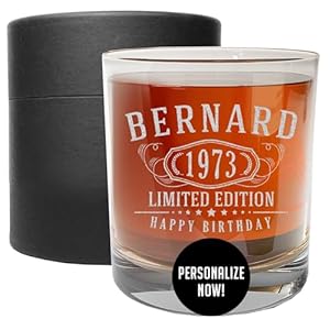Personalized Etched 11oz Whiskey Glass–Customized Gifts for Men Him, Father’s Day, Custom Name Cup, Happy 40th Birthday Gift Idea for Dad Brother Adult Son, Turning Years Old Bday Party, Bernard