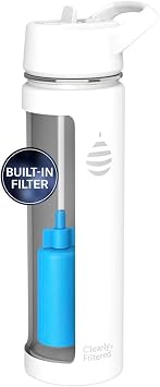 Clearly Filtered Water Bottle | Removes 200+ Contaminants, Double-Wall Insulated Stainless Steel, BPA/BPS Free, Phthalate Free, Filters Flouride Lead Chlorine 20oz, White