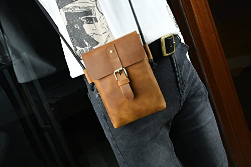 Ant Makers Leather Mini Crossbody Bag Small Shoulder Bag For Men, Mini Messenger Satchel Bag, Genuine Leather Small Mens For Phone Bag Pouch Handbags Shoulder Bags Messenger (Brown) #TOP2